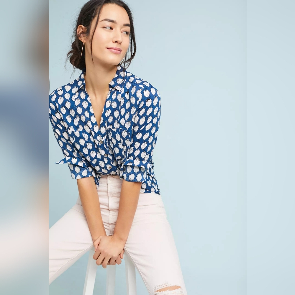 Maeve by Anthropologie Rochelle Printed Button Down Sz 4 - Picture 3 of 14